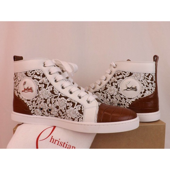 NIB LOUBOUTIN BIP BIP LASER FLORALS TAN CROC PRINT LEATHER HI TOP SNEAKERS 39 - Picture 5 of 12
